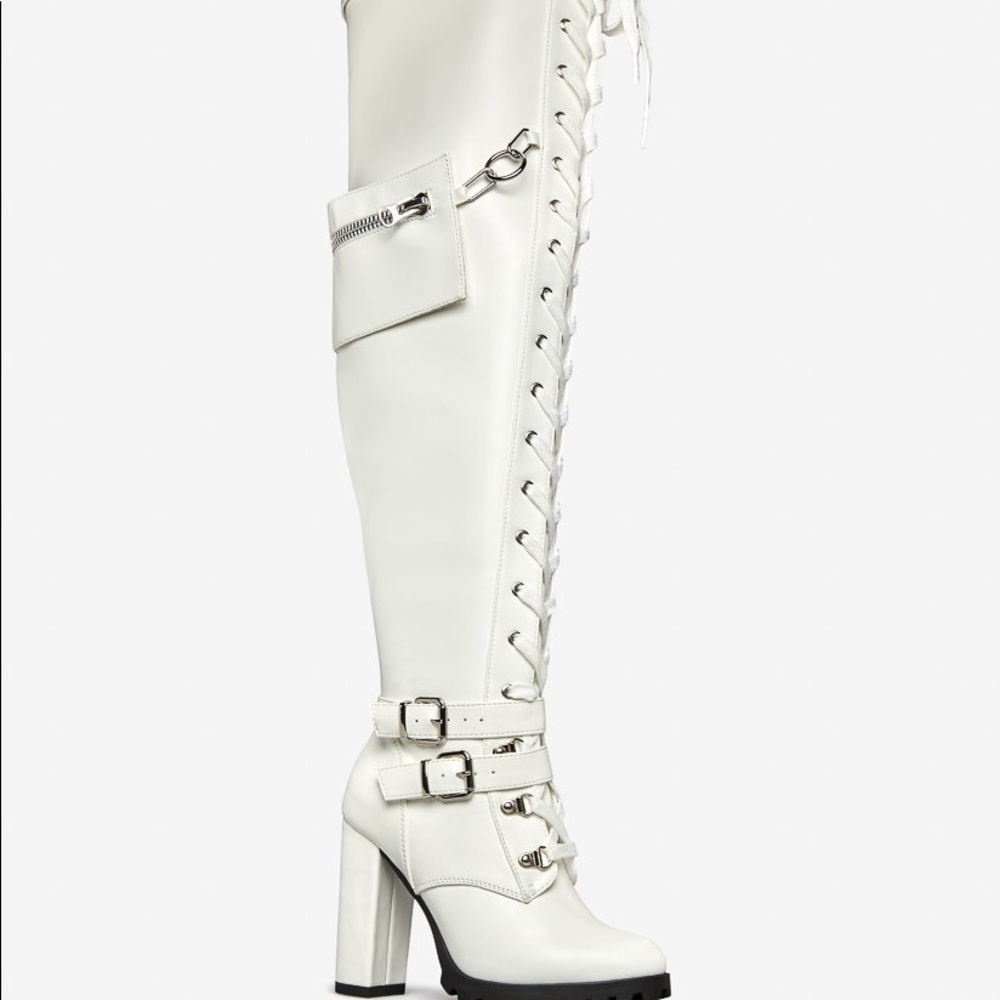 White over the knee heel boots